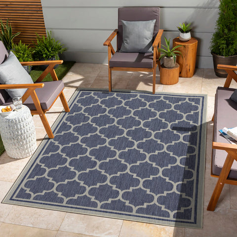 Sunshine GC_HAR2004 Blue 5'3"x7'3" Indoor/Outdoor Trellis Area Rug, Durable Polypropylene, Stain-Resistant, Easy Clean, Patio, Deck, Entryway Decor, Made in Turkey