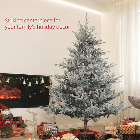HOMCOM 6ft Snow Flocked Nordic Pine Artificial Christmas Tree - Hinged, Easy Assembly, Flame Retardant Green Xmas Tree with Metal Stand for Indoor Holiday Home & Office Decor