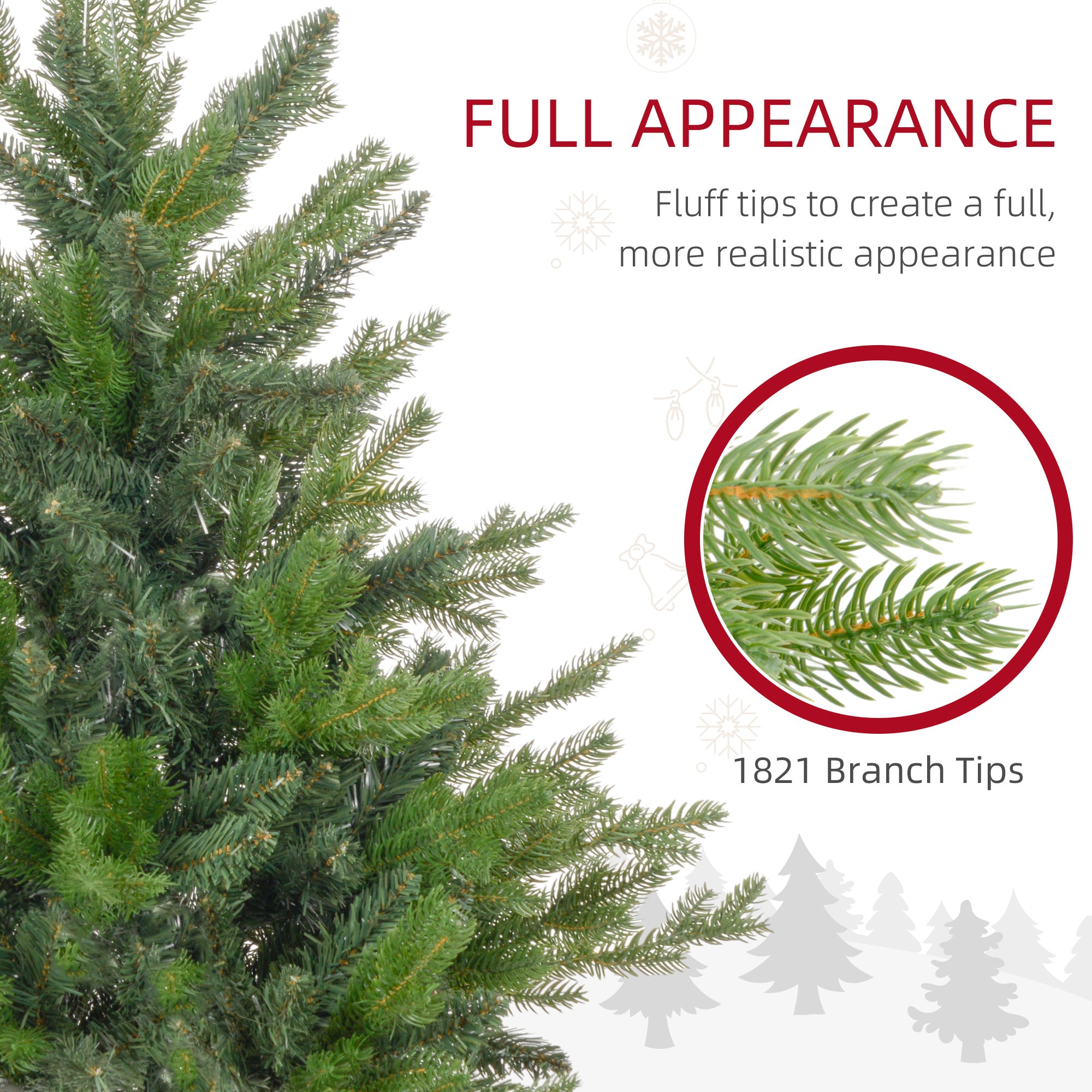 HOMCOM 6ft Artificial Christmas Tree: Realistic Green Xmas Tree with 1821 Tips, Hinged Branches for Easy Assembly, Foldable Metal Stand, Flame Retardant Decor for Home &amp; Office Holiday Festivities