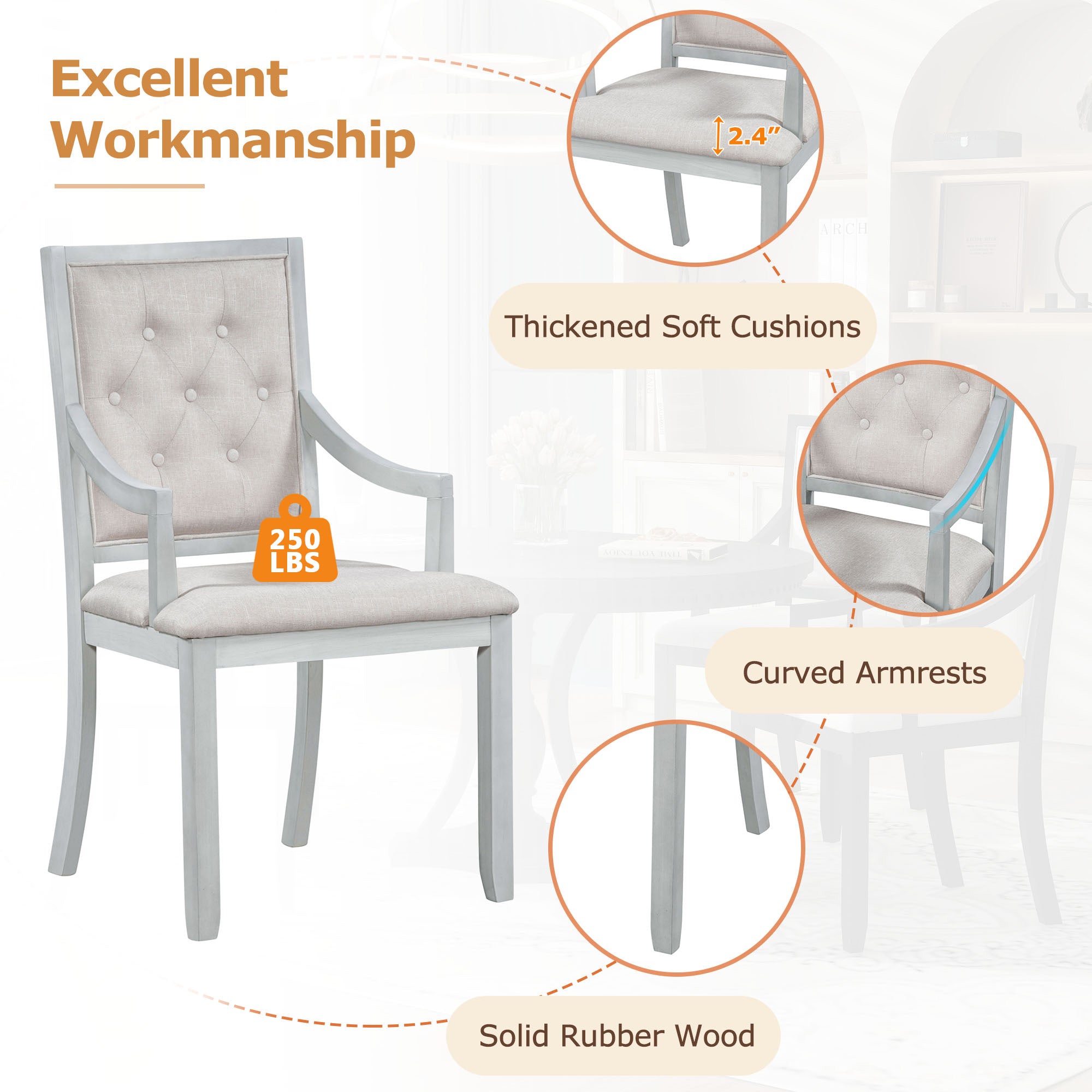 TREXM Extendable Round Dining Set for 4 | Retro 5-Piece Kitchen Table & Chairs | Antique Gray Oak Veneer MDF | 42"-58" Table | Farmhouse Style for Dining Room