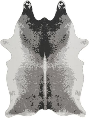 Hide GC_CHD1006 Gray 5x7 ft Area Rug - Soft Polyester Cowhide Style for Farmhouse, Rustic, Boho Living Room, Bedroom, Entryway - Stain Resistant, Durable, Machine-Made in Turkey