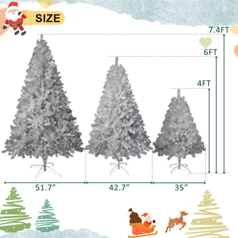 6FT Sliver Pre-Lit Artificial Christmas Tree: Hinged Full PVC Tree with 800 Branch Tips & 300 LED Lights, 11 Modes. Ideal Indoor/Outdoor Holiday Decoration.