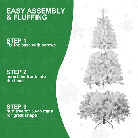 9ft White Memory Wire Christmas Tree - Easy Assembly Hinged PVC Tree with 1910 Dense Tips for Indoor Holiday Decor, Modern Wintery Feel