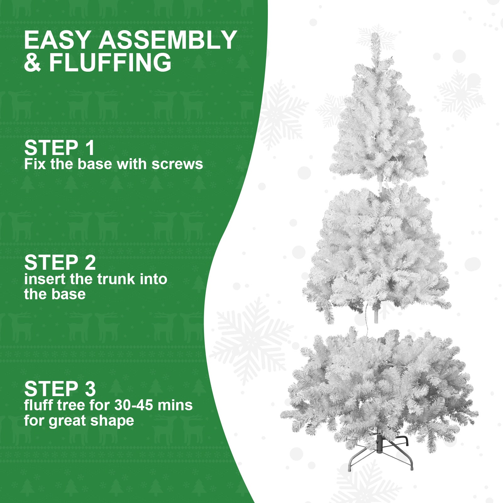 7.5ft White Christmas Tree with Memory Wire & 1200 Dense Tips, Hinged PVC Artificial Xmas Tree for Easy Indoor Holiday Decor - Quick Assembly