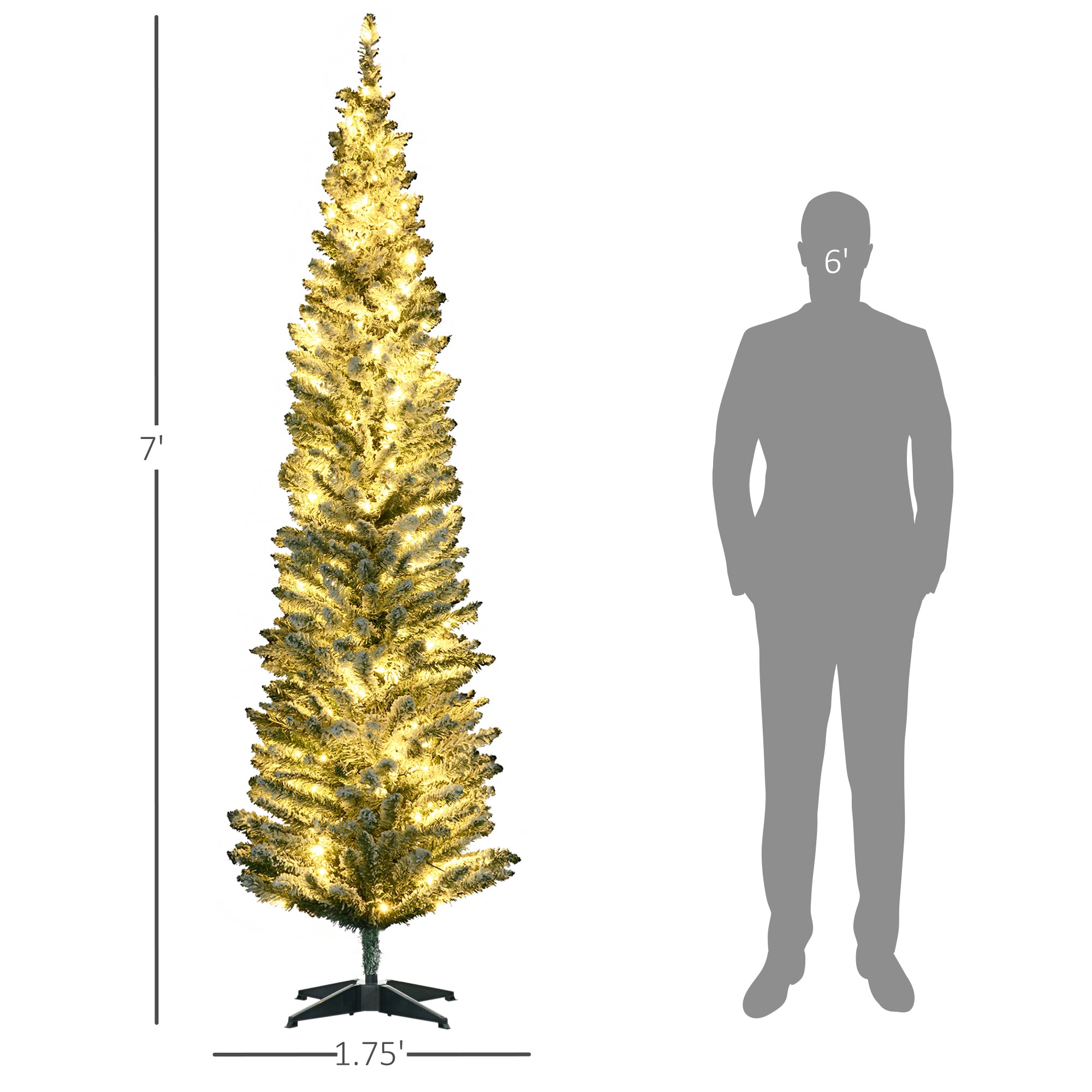 HOMCOM 7' Slim Noble Fir Artificial Christmas Tree | 210 Warm White LED Lights | 499 Tips | Realistic Green Plastic | Indoor Holiday Decor | Easy Setup