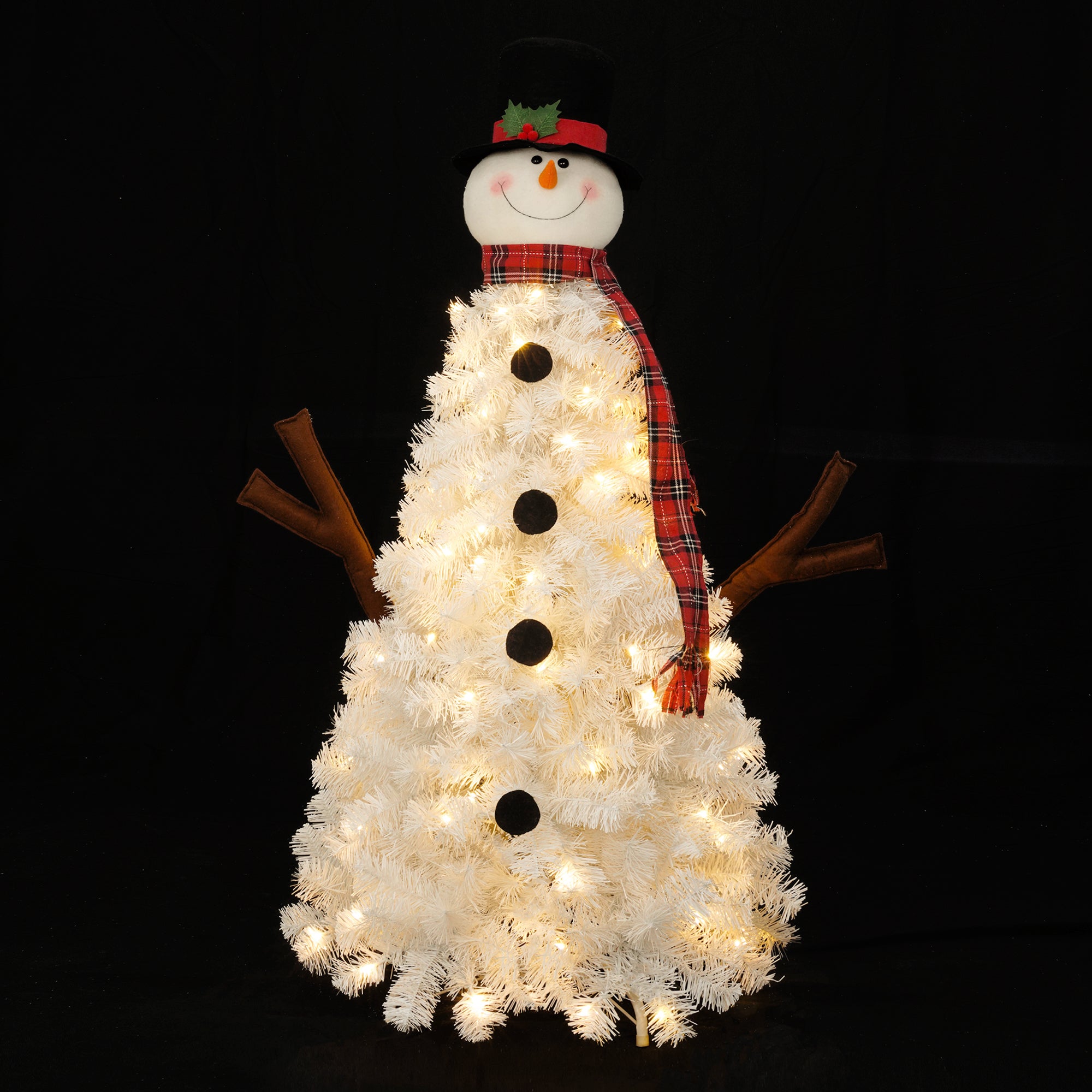 4ft Snowman Christmas Tree - Pre-lit Artificial Xmas Tree with 100 Warm White LED Lights, 380 PVC Branch Tips - Perfect for Indoor/Outdoor Holiday Decor