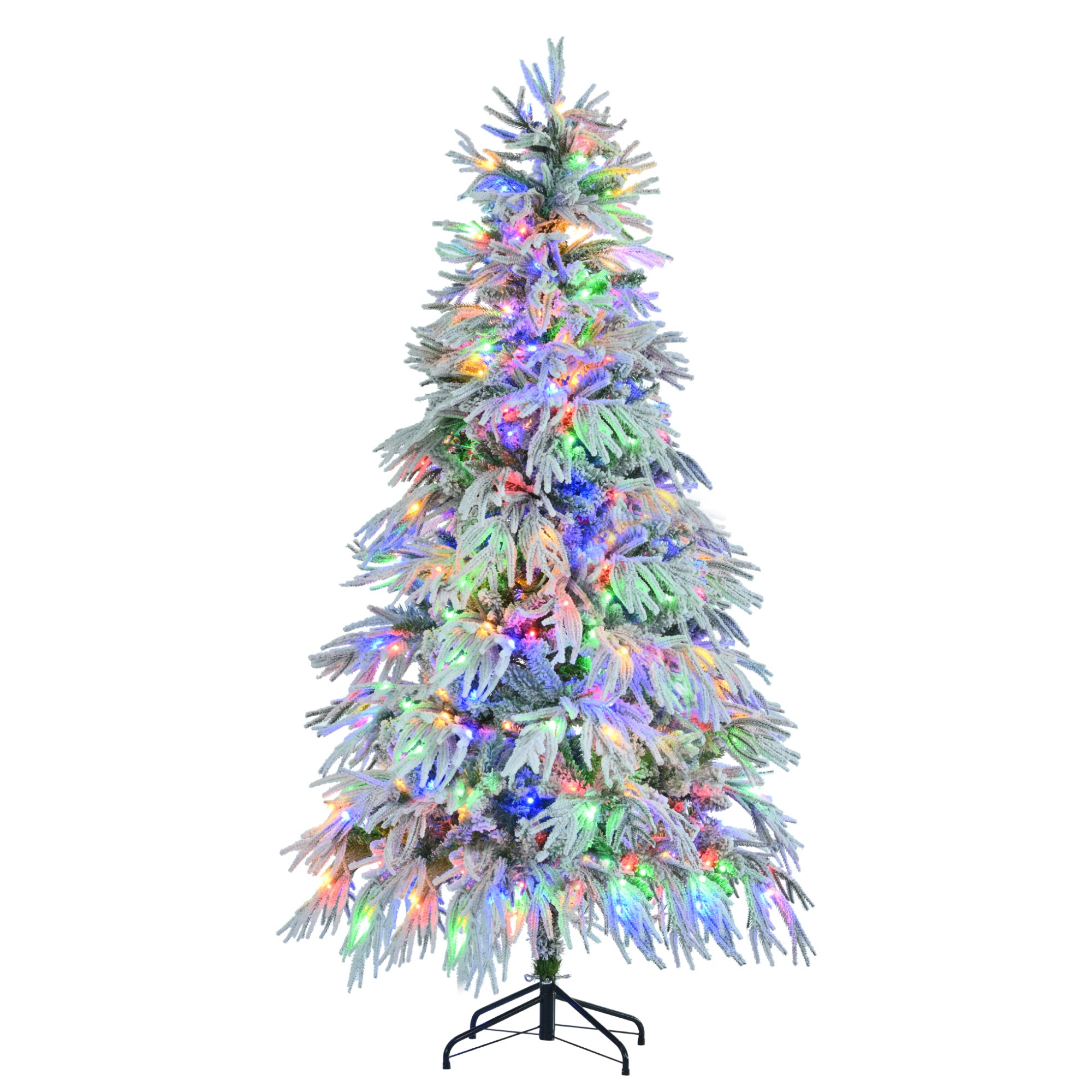 6FT Snow Flocked Spruce Christmas Tree | Hinged Artificial Xmas Tree | 790 Tips, 300 Multi-Color & Warm White LED Lights, 8 Modes | Perfect Holiday Home & Office Decor