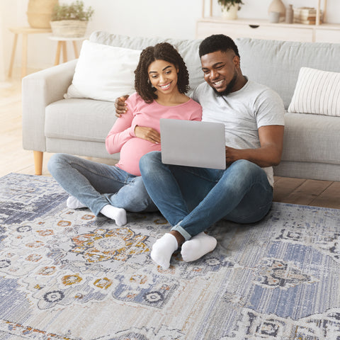 PAYAS Collection 8x10 Cream & Gold Medallion Area Rug - Stain-Resistant, Non-Shedding Polyester, Medium 0.28" Pile, Durable Cotton Backing - Perfect for Living Room, Bedroom, Entryway