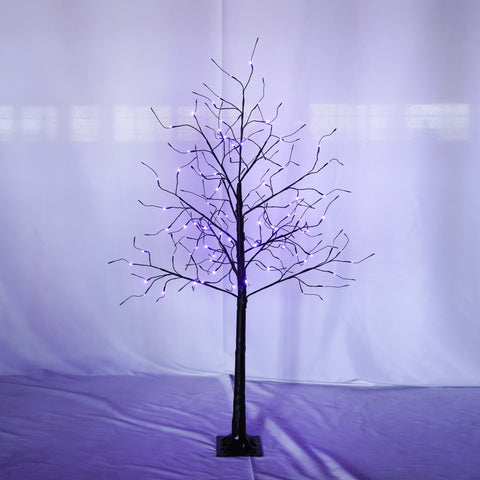 4-6FT Halloween Spooky Tree with 216 Purple LED Lights, Lighted Black Artificial Tree for Indoor Haunted House Decor, Durable Vinyl, Steady Glow