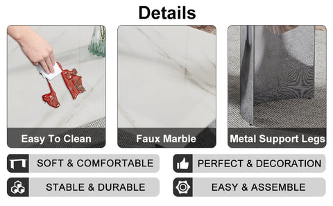 Modern Minimalist Dining Table & Chair Set | Imitation Marble Glass Top | Stainless Steel Legs | Comfortable PU Seats | Ideal for Dining Room, Kitchen, Parties | Easy Assembly | Silver | DT-69