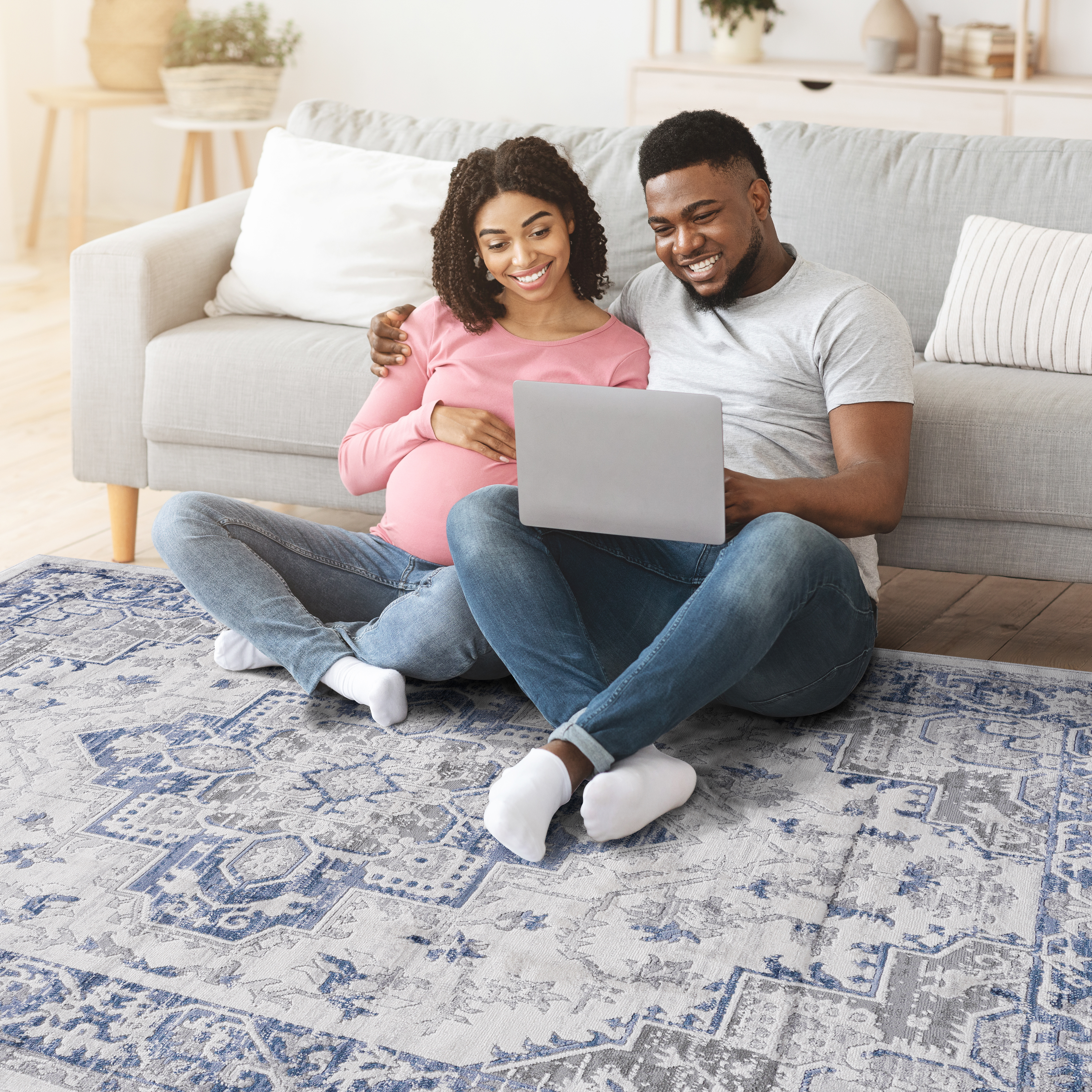 MARFI Collection 8x10 Oriental Area Rug - Stain Resistant, Non-Shedding Polyester Blue & Grey for Living Room, Bedroom, Entryway, Office - Durable, Easy Care, Medium Pile, Latex-Free Cotton Backing, Turkish Made