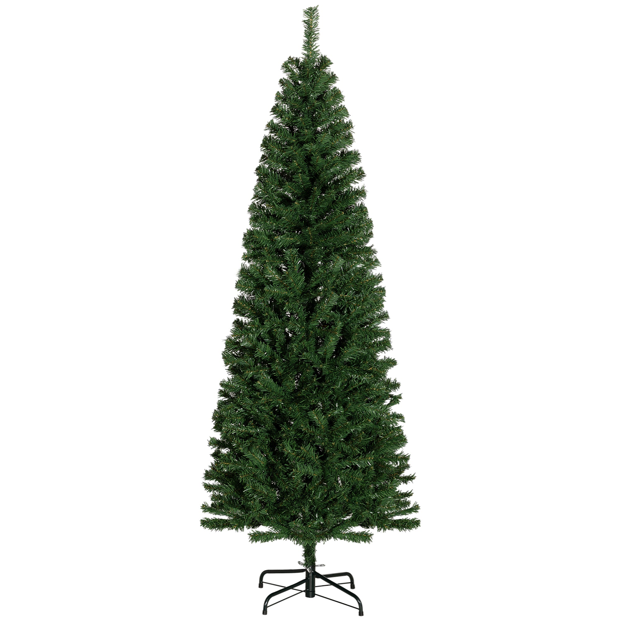 HOMCOM 6ft Slim Pencil Christmas Tree - Unlit Artificial Douglas Fir, Realistic Green Branches, 618 Tips, Flame Retardant Plastic for Home &amp; Office Holiday Decor