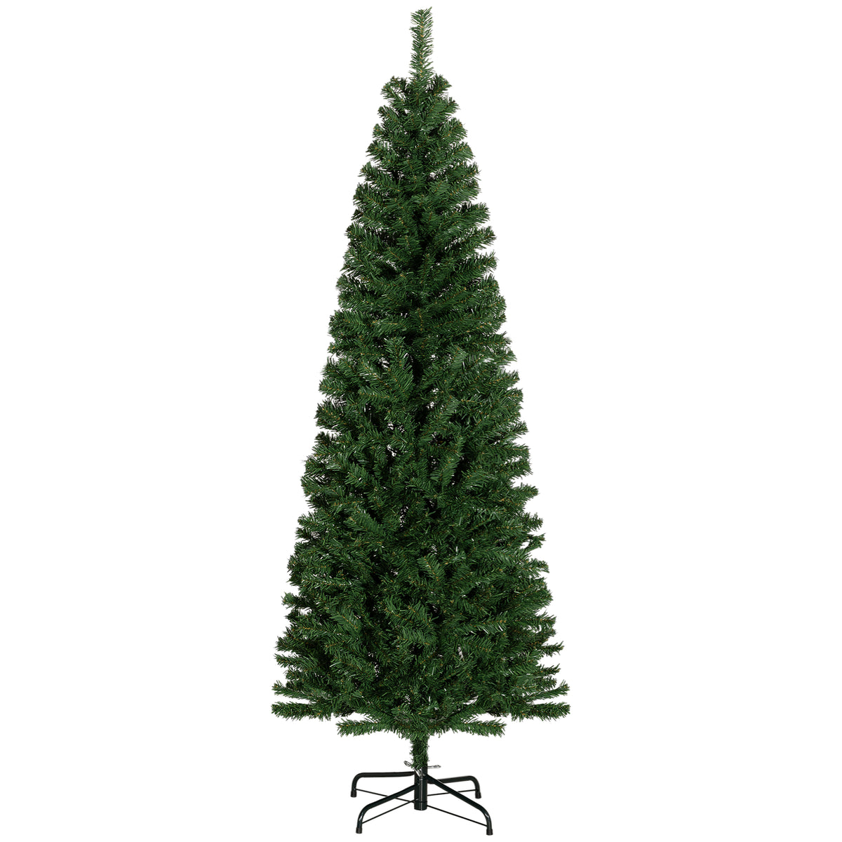 HOMCOM 6ft Slim Pencil Christmas Tree - Unlit Artificial Douglas Fir, Realistic Green Branches, 618 Tips, Flame Retardant Plastic for Home &amp; Office Holiday Decor