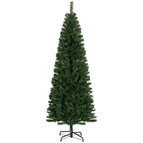 HOMCOM 6ft Slim Pencil Christmas Tree - Unlit Artificial Douglas Fir, Realistic Green Branches, 618 Tips, Flame Retardant Plastic for Home &amp; Office Holiday Decor