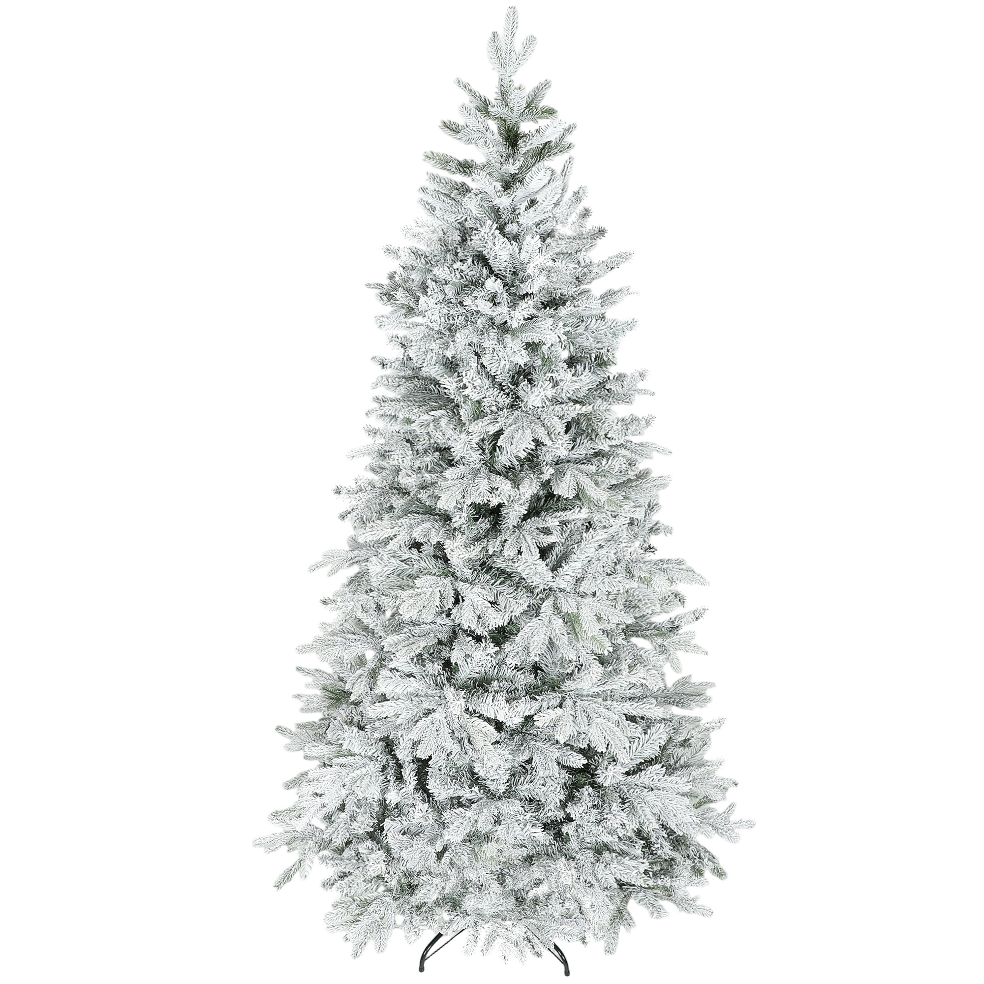 7.5ft Frosted Spruce Christmas Tree: Realistic Snow-Dusted Full Shape, 1762 Dense Branches, Hinged Auto-Open for Easy Assembly, Fire-Retardant, Stable Metal Stand for Home &amp; Holiday Decor