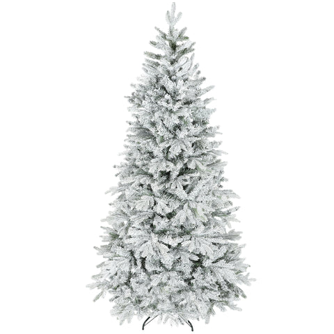 7.5ft Frosted Spruce Christmas Tree: Realistic Snow-Dusted Full Shape, 1762 Dense Branches, Hinged Auto-Open for Easy Assembly, Fire-Retardant, Stable Metal Stand for Home &amp; Holiday Decor