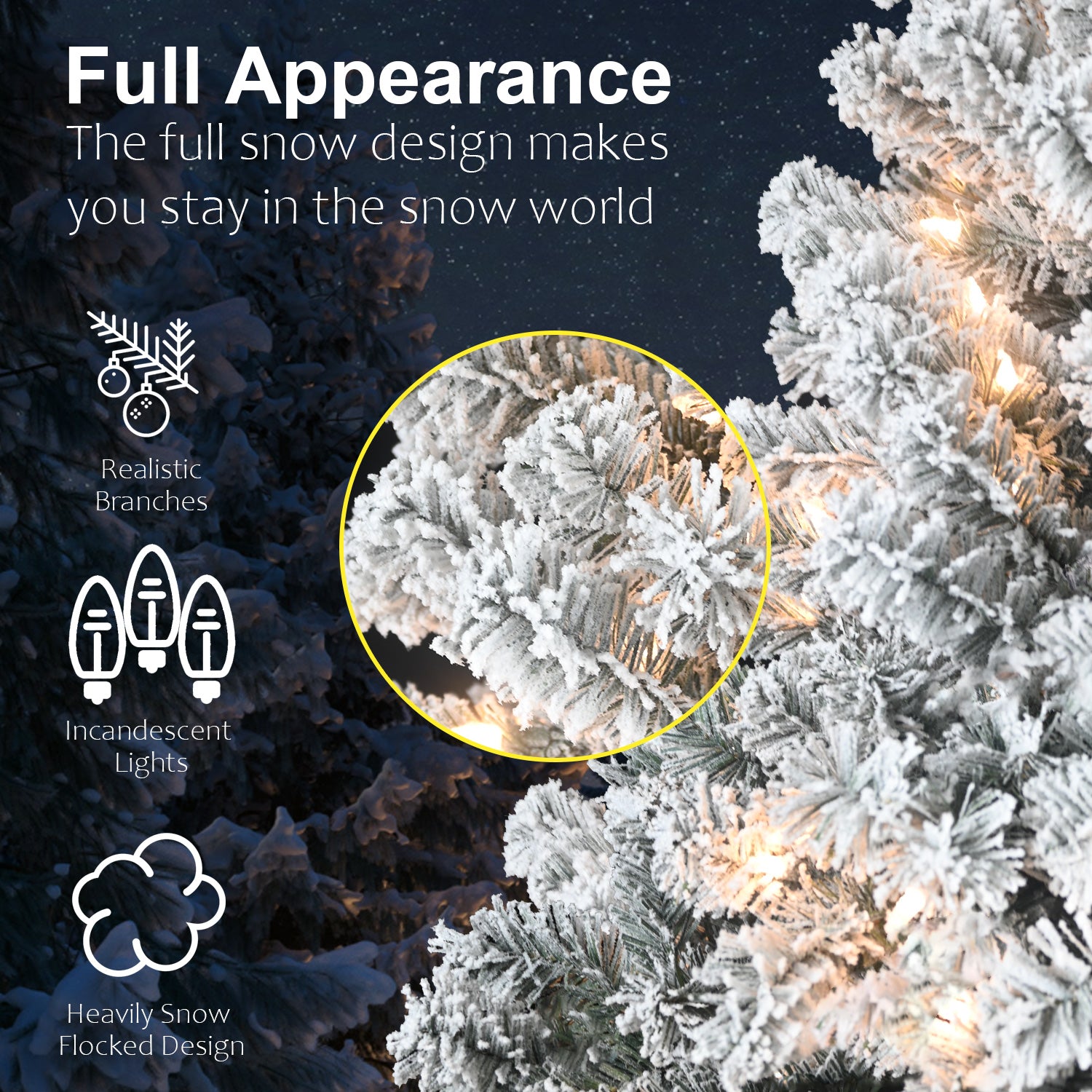 5FT Flocked Snowy Christmas Tree | 150 Warm White Incandescent Lights | 407 Tips | Sturdy Metal Stand | PVC | Green/White | Perfect for Home, Office, Apartment Decor