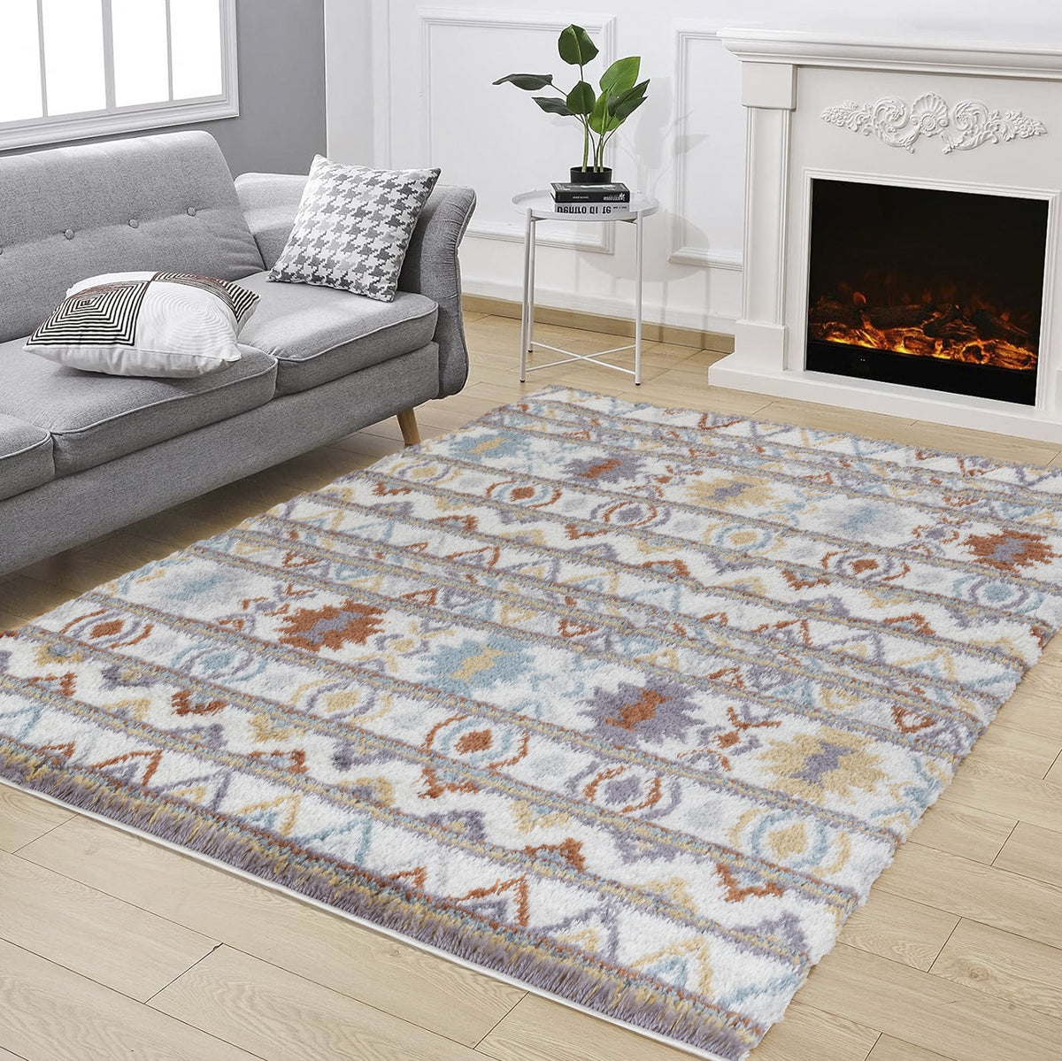 Loft Shag GC_CZY1008 Ivory 7'10" x 9'10" Shaggy Area Rug | 100% Polyester, 1.18" Pile Height | Durable, Stain-Resistant, Pet-Friendly for Living Room, Bedroom, High Traffic Areas | Made in Turkey