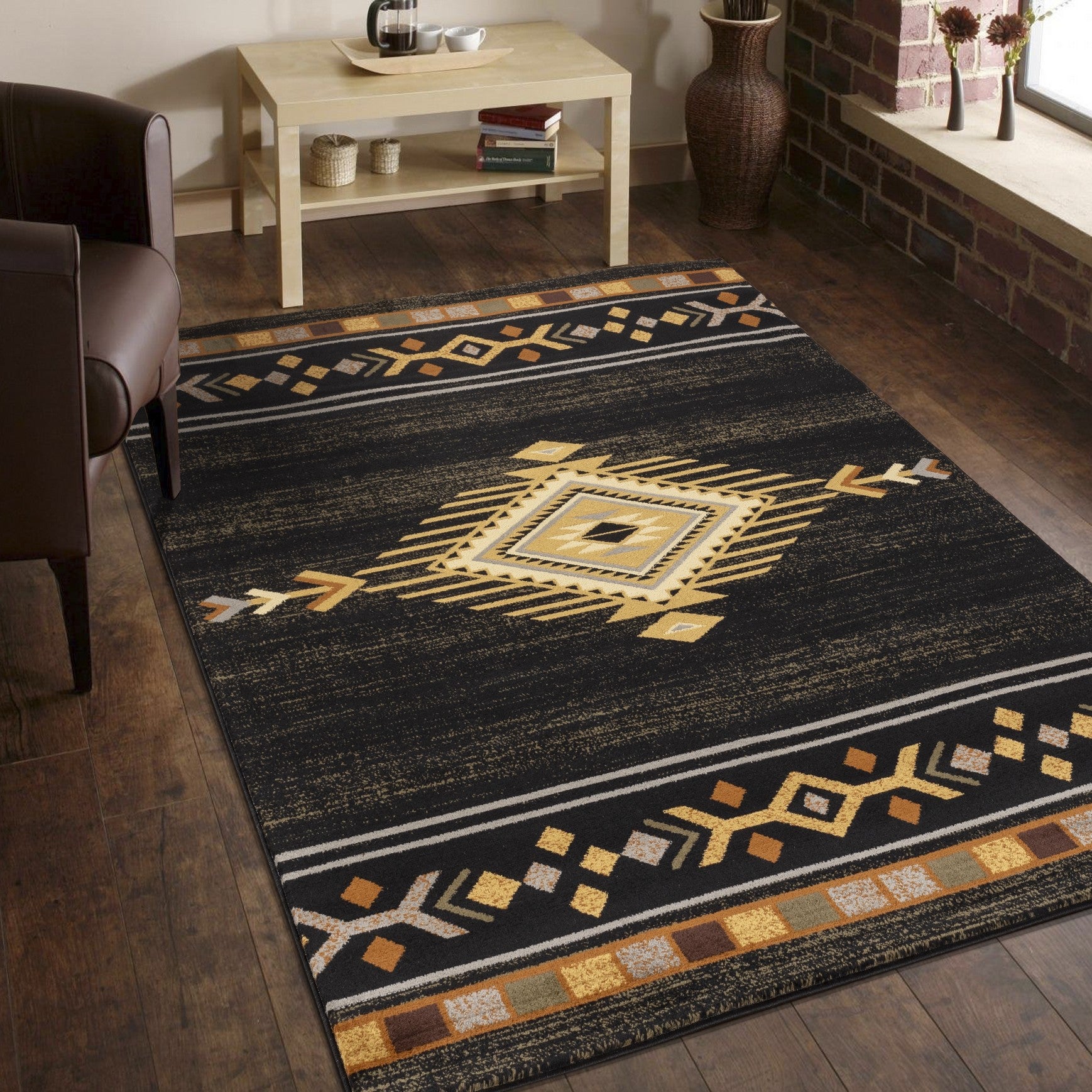 Tribes GC Southwest Black Polypropylene Area Rug 2'7" x 7'3" - Durable, Stain-Resistant Runner for High-Traffic Entryways & Living Rooms, 0.39" Pile Height, Made in Turkey