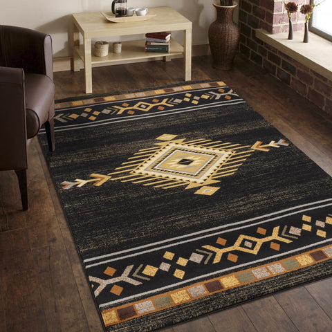 Tribes GC Black Southwest Area Rug 2x3 ft - Durable Polypropylene, Stain Resistant, Low Pile for Entryways &amp; High Traffic - Modern Rustic Accent Mat, Made in Turkey