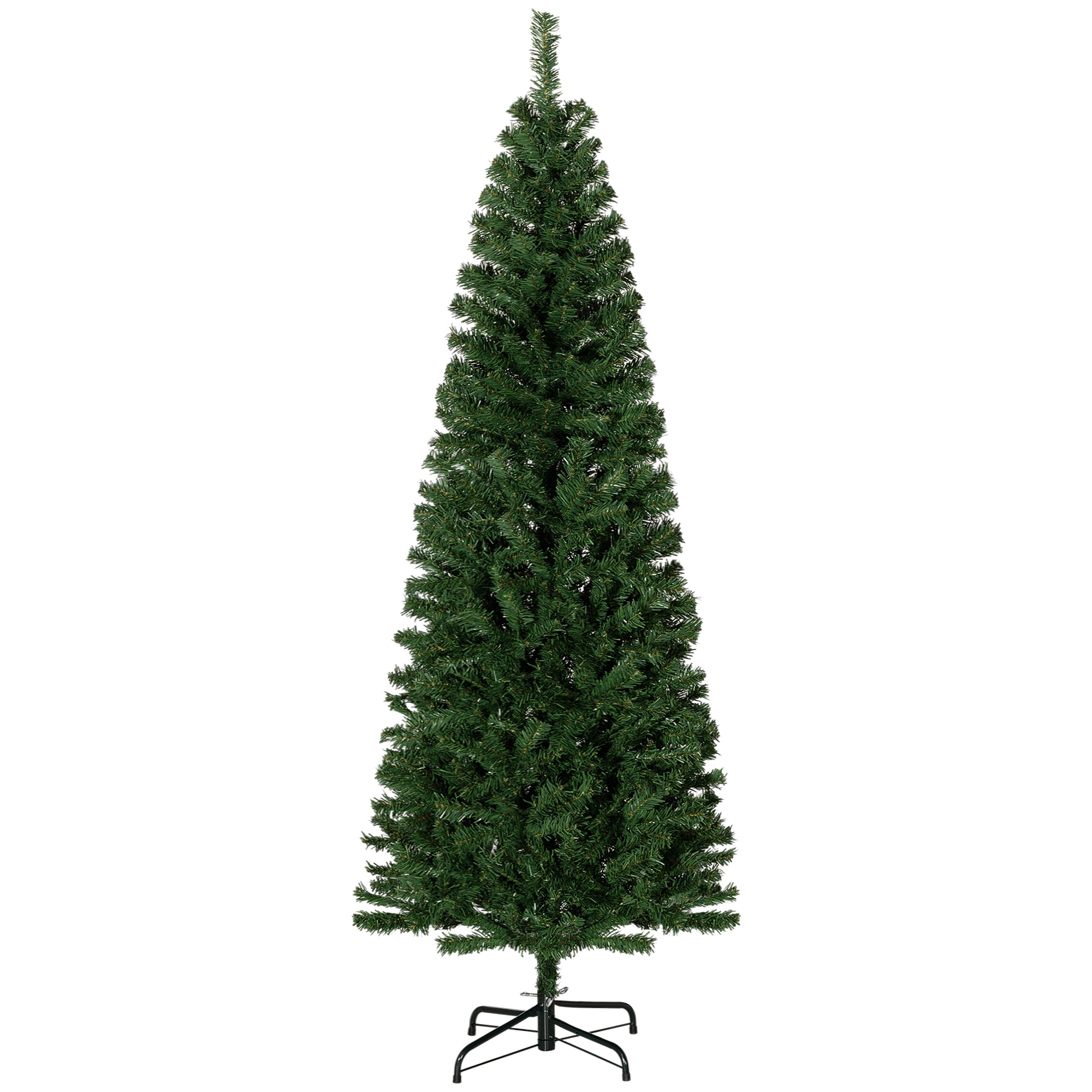 HOMCOM 6ft Slim Pencil Christmas Tree - Unlit Artificial Douglas Fir, Realistic Green Branches, 618 Tips, Flame Retardant Plastic for Home &amp; Office Holiday Decor