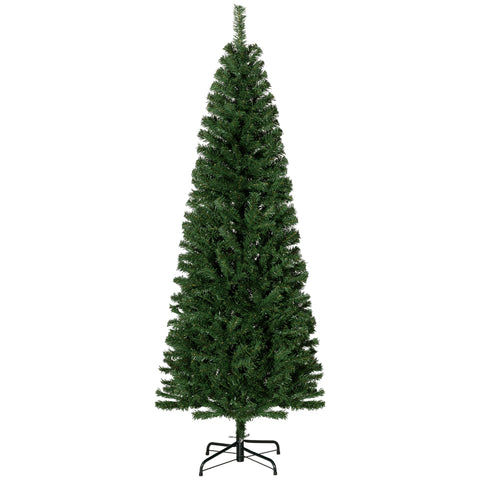 HOMCOM 6ft Slim Pencil Christmas Tree - Unlit Artificial Douglas Fir, Realistic Green Branches, 618 Tips, Flame Retardant Plastic for Home &amp; Office Holiday Decor