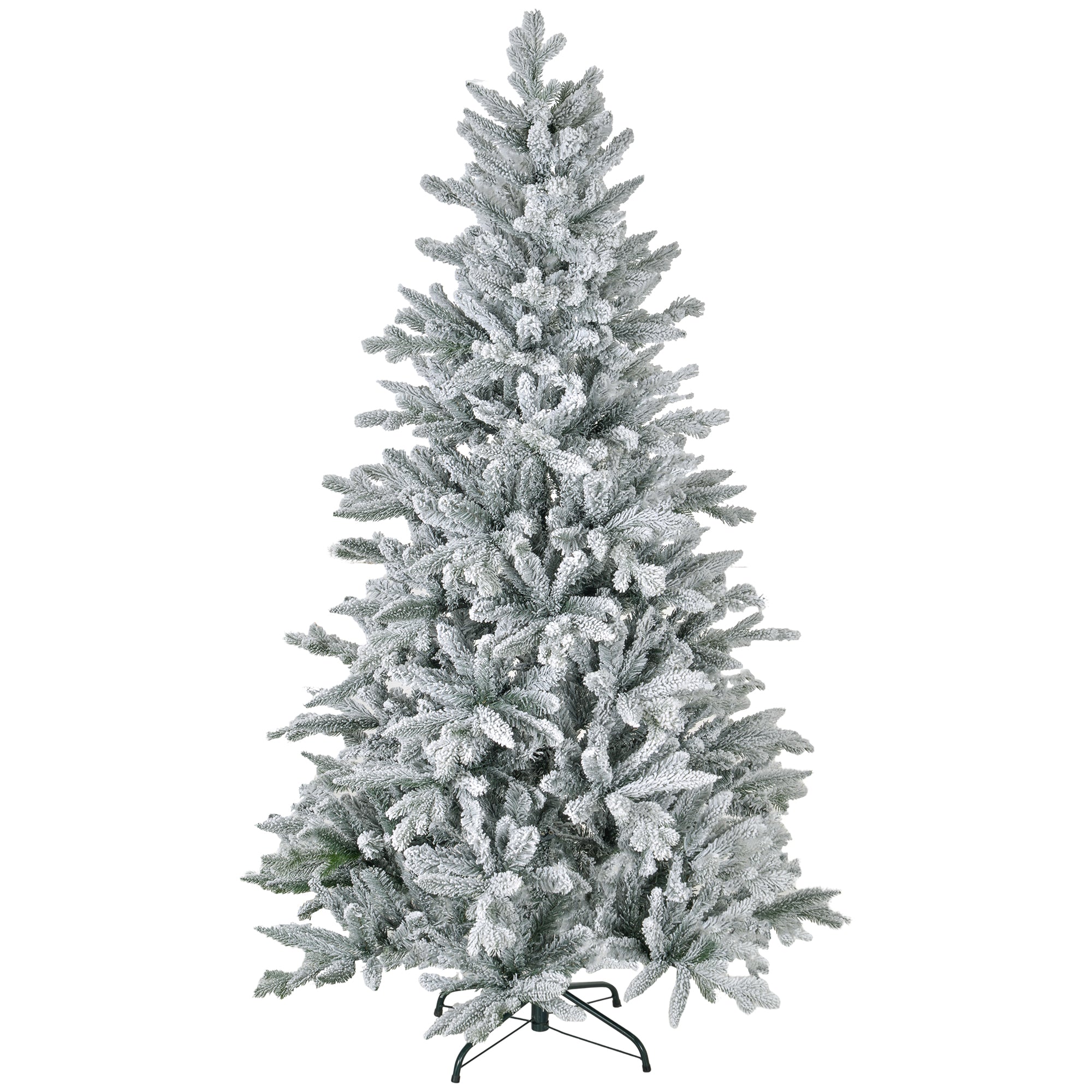 HOMCOM 6ft Snow Flocked Artificial Christmas Tree | 994 Tips, Hinged Green Xmas Tree with Metal Stand | Easy Assembly for Home &amp; Office Holiday Decor
