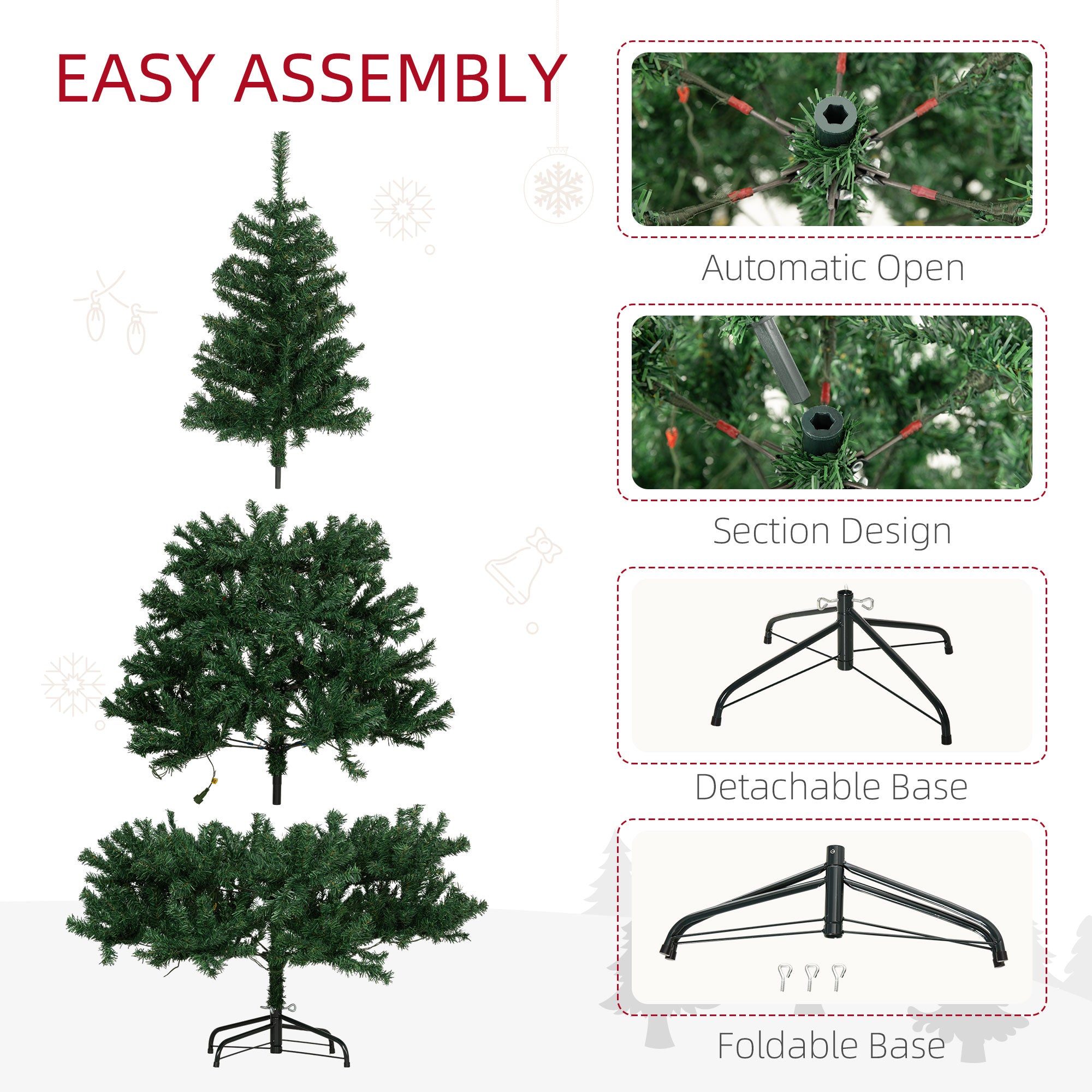 HOMCOM 6ft Prelit Douglas Fir Artificial Christmas Tree - 1000 Tips, 250 Warm White LED Lights, Realistic Green Plastic Branches, Indoor Holiday Decor, Easy Assembly