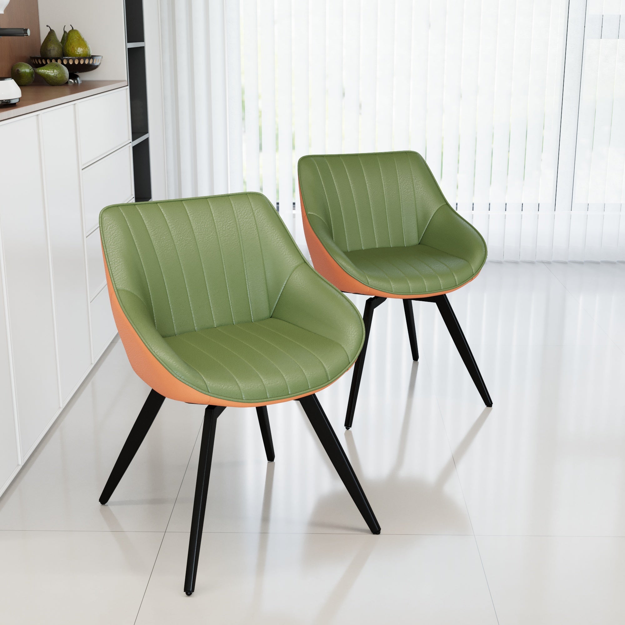 29.5" Modern Round MDF Coffee Table with Storage & 2 Ergonomic PU Dining Chairs - Ring Stripe Design, Black Metal Legs - Ideal for Kitchen, Living Room, Home Office Decor