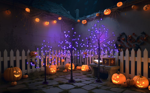 4-6FT Halloween Spooky Tree with 216 Purple LED Lights, Lighted Black Artificial Tree for Indoor Haunted House Decor, Durable Vinyl, Steady Glow