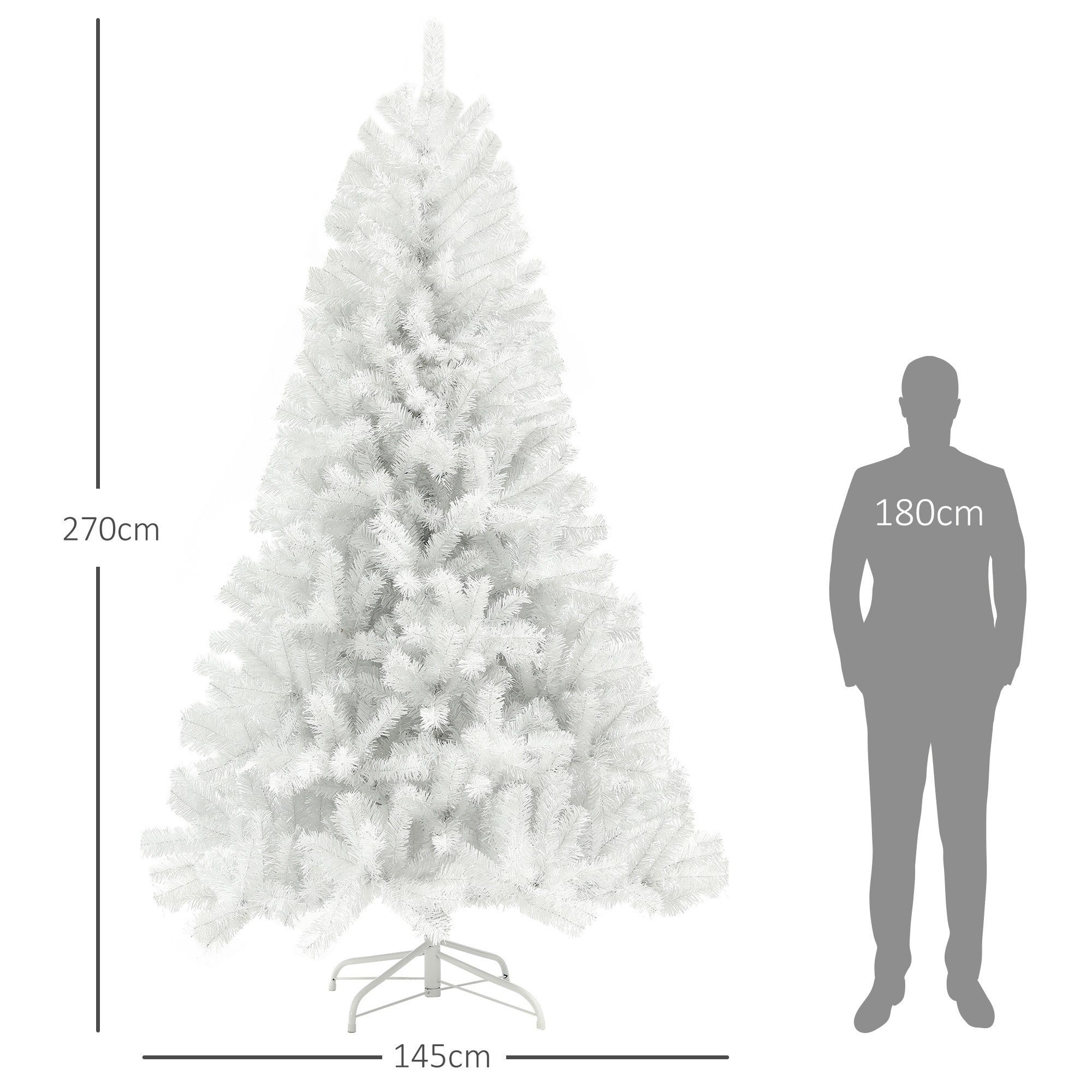 HOMCOM 9ft White Artificial Christmas Tree - Unlit Xmas Tree w/ 2132 Branch Tips, Auto Open, Steel Base for Home & Office Holiday Decor