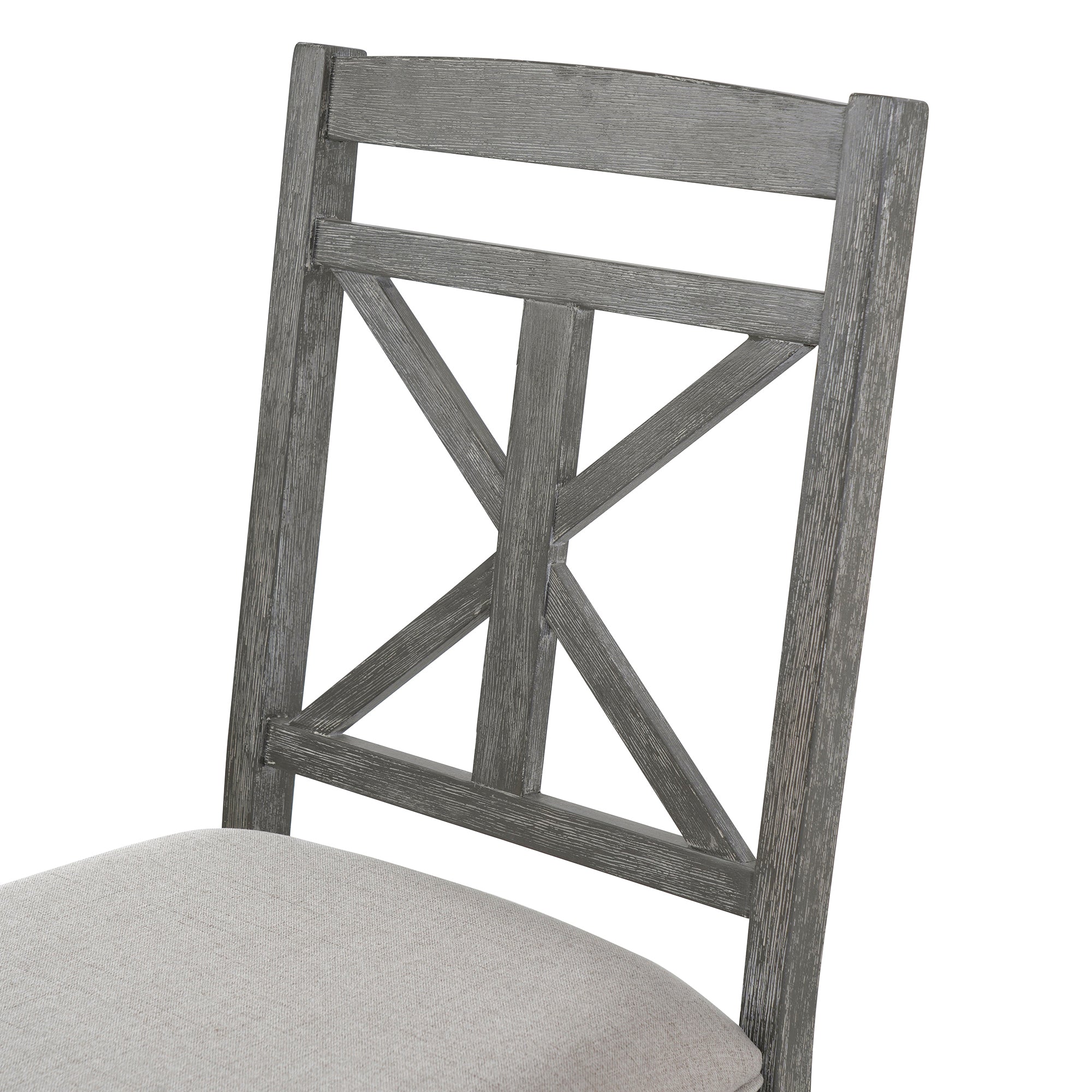 TREXM 5-Piece Extendable Round Dining Table Set for 4 - Vintage Grey Rubberwood & Linen Upholstered Chairs - 42"-54" Oval/Round Table for Kitchen, Dining Room, Living Room