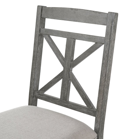 TREXM 5-Piece Extendable Round Dining Table Set for 4 - Vintage Grey Rubberwood & Linen Upholstered Chairs - 42"-54" Oval/Round Table for Kitchen, Dining Room, Living Room