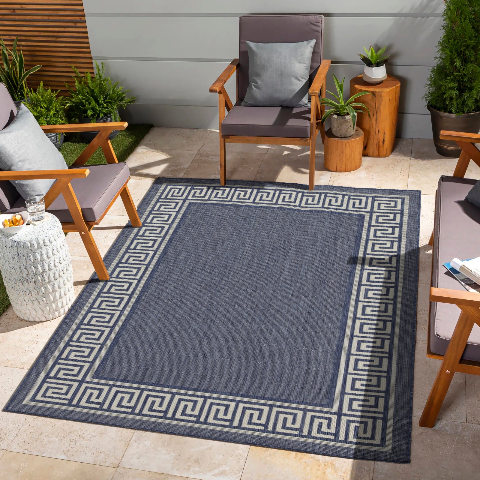 Sunshine GC_HAR2001 Blue 5'3" x 7'3" Indoor/Outdoor Area Rug - Durable Polypropylene, Stain Resistant, Easy Clean, Flatweave, Made in Turkey