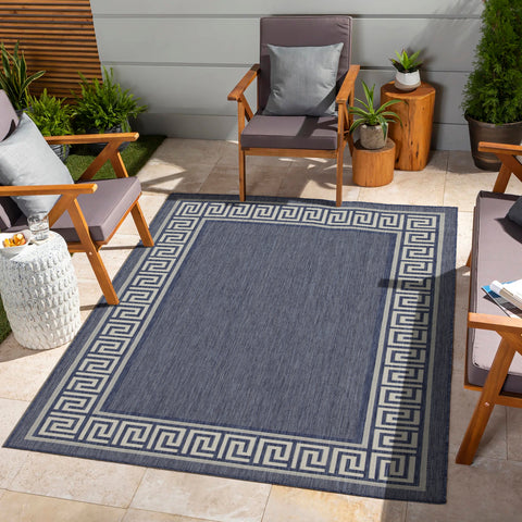 Sunshine GC_HAR2001 Blue 5'3" x 7'3" Indoor/Outdoor Area Rug - Durable Polypropylene, Stain Resistant, Easy Clean, Flatweave, Made in Turkey