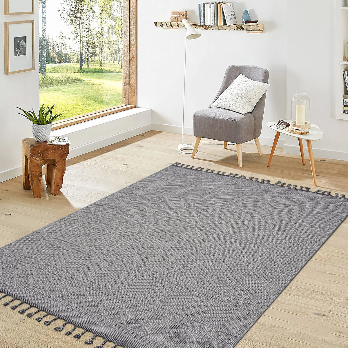 Guros Collection 8x10 White Geometric Area Rug - Stain Resistant Polypropylene Indoor/Outdoor Carpet for Living Room, Bedroom, Entryway - Durable, Easy Care, Medium Pile - Made in Turkey