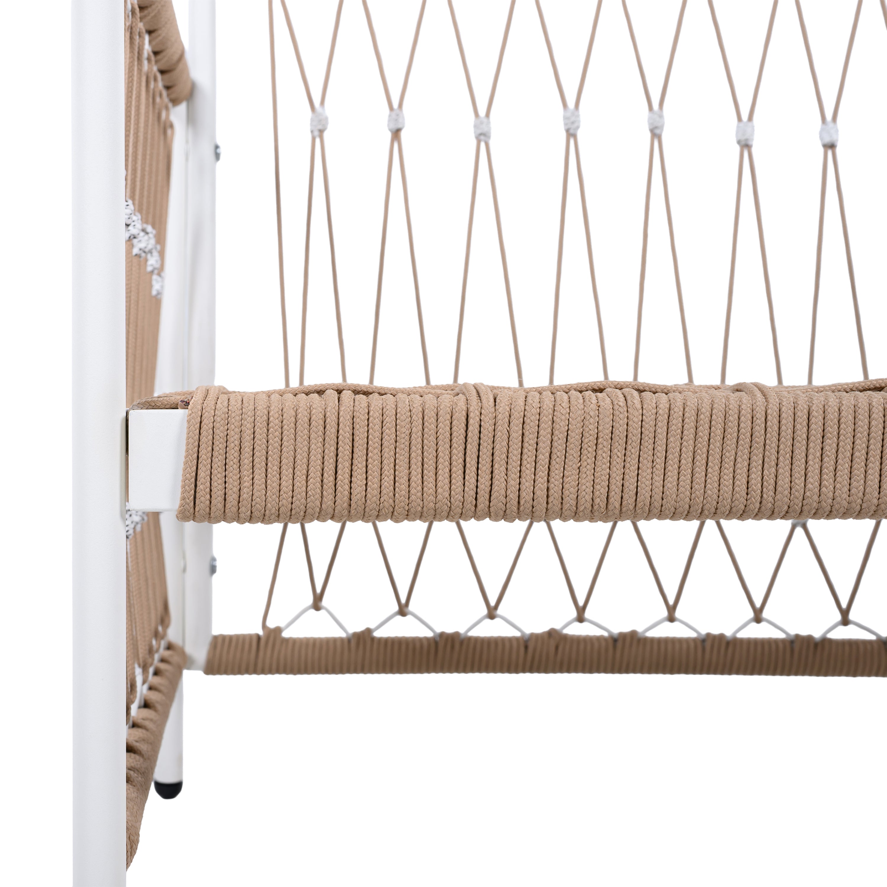 Boho 3-Piece Outdoor Furniture Set: 2 Lounge Chairs & Glass Side Table | Handwoven Rope, Powder-Coated Steel | Waterproof Cushions | Patio, Garden, Poolside Relaxation