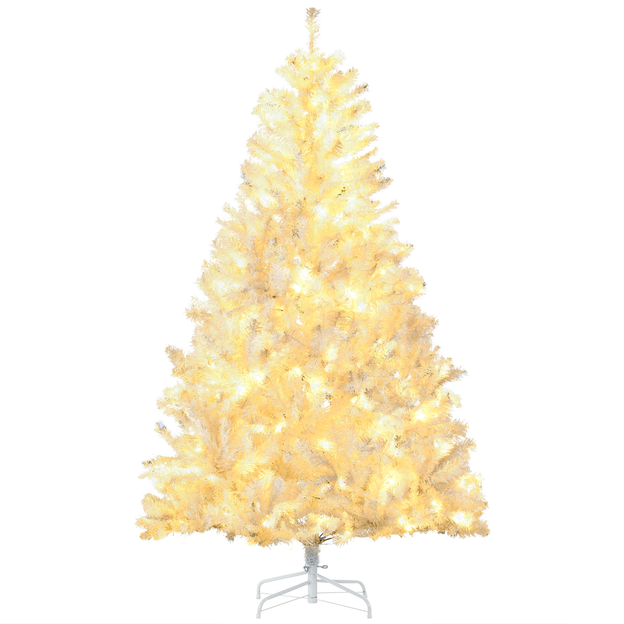 HOMCOM 6ft White Prelit Artificial Christmas Tree: 638 Realistic Branches, 220 Warm White LED Lights, Auto Open for Easy Setup, Flame Retardant Plastic, Perfect for Holiday Home Decor