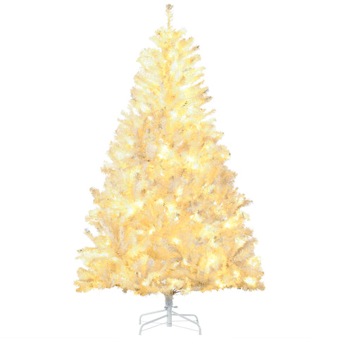HOMCOM 6ft White Prelit Artificial Christmas Tree: 638 Realistic Branches, 220 Warm White LED Lights, Auto Open for Easy Setup, Flame Retardant Plastic, Perfect for Holiday Home Decor
