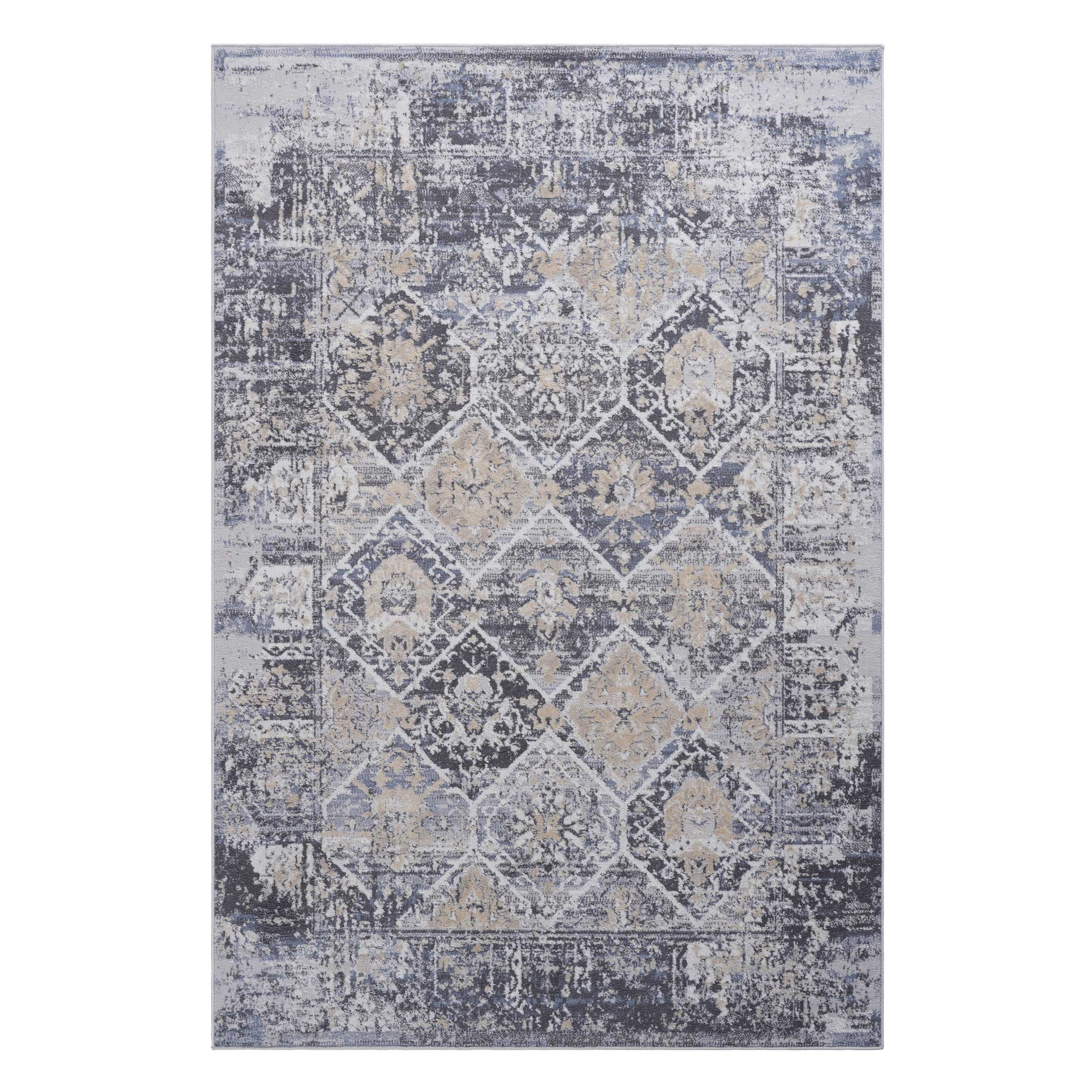 PAYAS Collection 6x9 Traditional Area Rug | Stain-Resistant Polyester, Medium Pile (0.28") | Grey &amp; Blue | Kid &amp; Pet-Friendly, Durable | Living Room, Bedroom, Home Office | Turkish Made