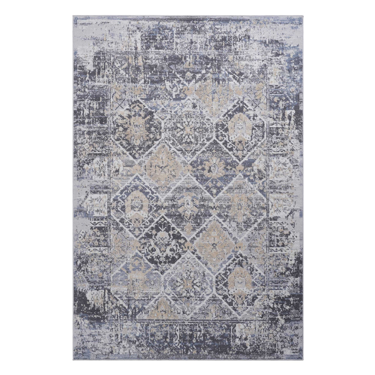 PAYAS Collection 8x10 Traditional Area Rug - Stain Resistant, Non-Shedding Polyester in Grey/Blue, Medium Pile, Durable Cotton Backing for Living Room, Bedroom, Home Office