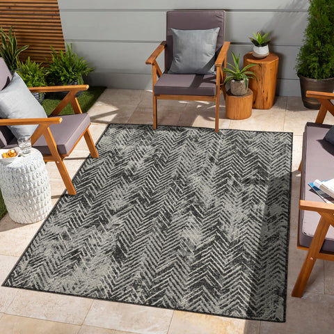 Sunshine GC_HAR2011 Anthracite 2'7"x7'3" Indoor/Outdoor Area Rug - Durable Polypropylene Flatweave for High Traffic, Patio, Living Room, Entryways - Easy Clean, Stain Resistant, Turkey Made