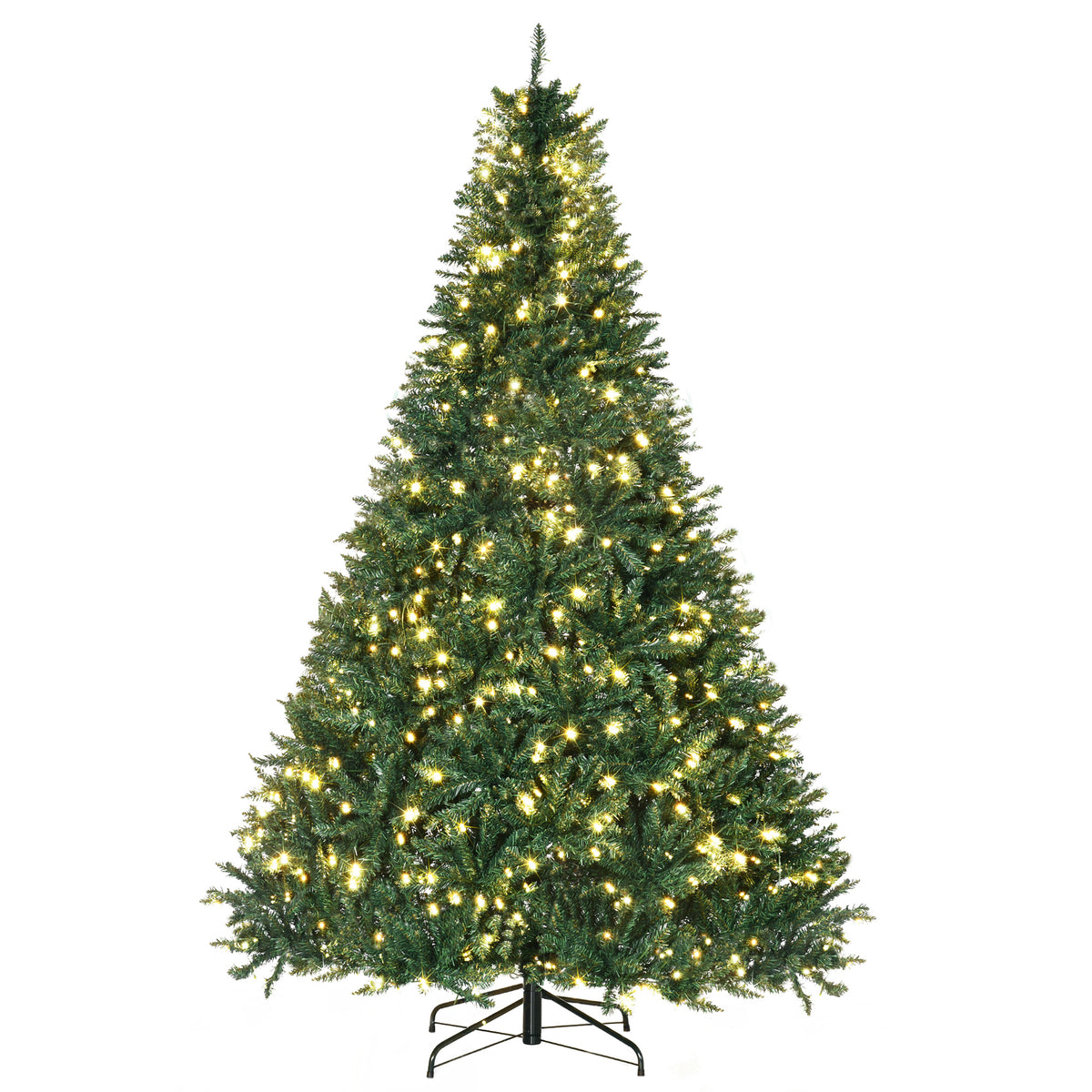 HOMCOM 7ft Pre-Lit Full Douglas Fir Artificial Christmas Tree | 700 Warm White LEDs | 2154 Realistic PVC Tips | Hinged Branches | Sturdy Metal Base | Lush Green for Home &amp; Holiday Decor