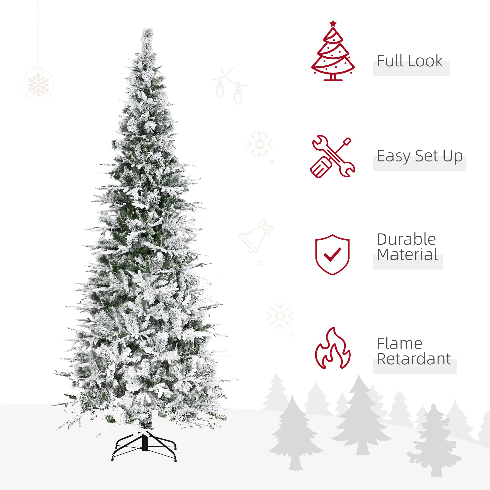 HOMCOM 9ft Snow Flocked Pine Artificial Christmas Tree - Realistic Unlit Green Fir with 1159 Tips, Auto-Open Design for Easy Assembly &amp; Storage, Flame-Retardant Plastic, Home Decor