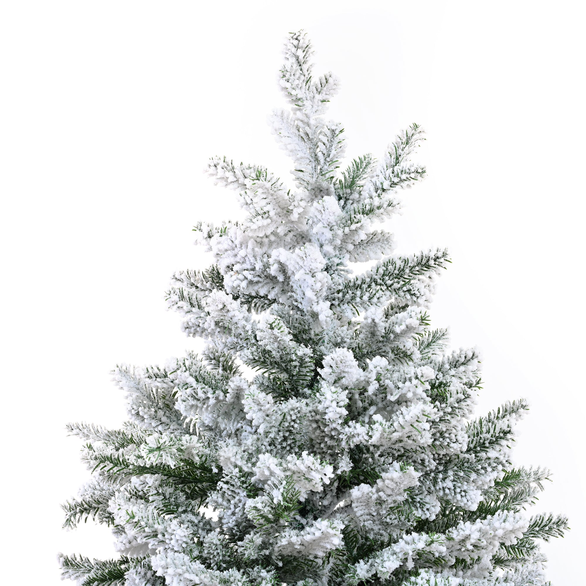 Premium 7ft Snow Flocked Hinged Artificial Spruce Christmas Tree - Realistic White Snow Tips, PE+PVC, Sturdy Metal Stand for Home, Office, Party Decor