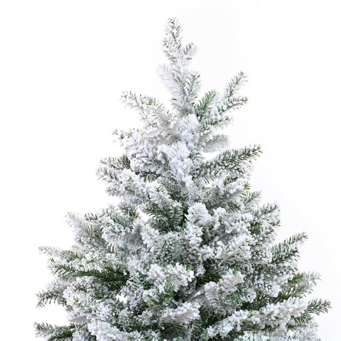 Premium 7ft Snow Flocked Hinged Artificial Spruce Christmas Tree - Realistic White Snow Tips, PE+PVC, Sturdy Metal Stand for Home, Office, Party Decor