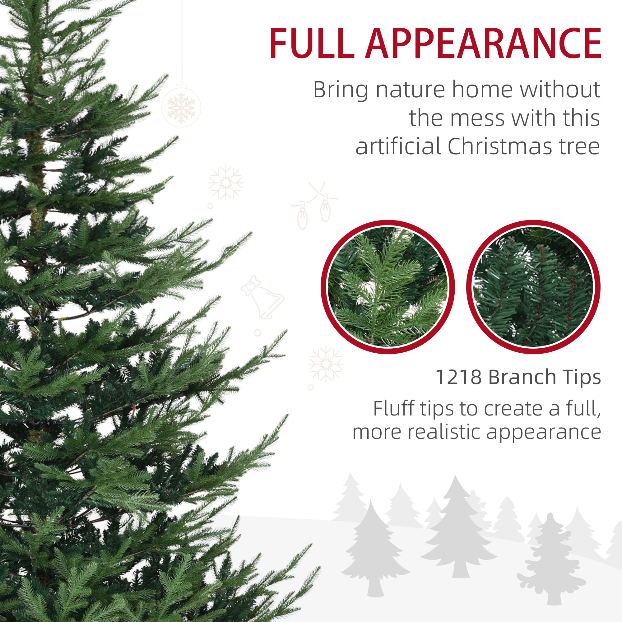 HOMCOM 7.5ft Green Pine Artificial Christmas Tree: Auto-Open Hinged Xmas Tree with 1218 Realistic Branches & Steel Base - Easy Setup & Storage for Cozy Holiday Home Decor
