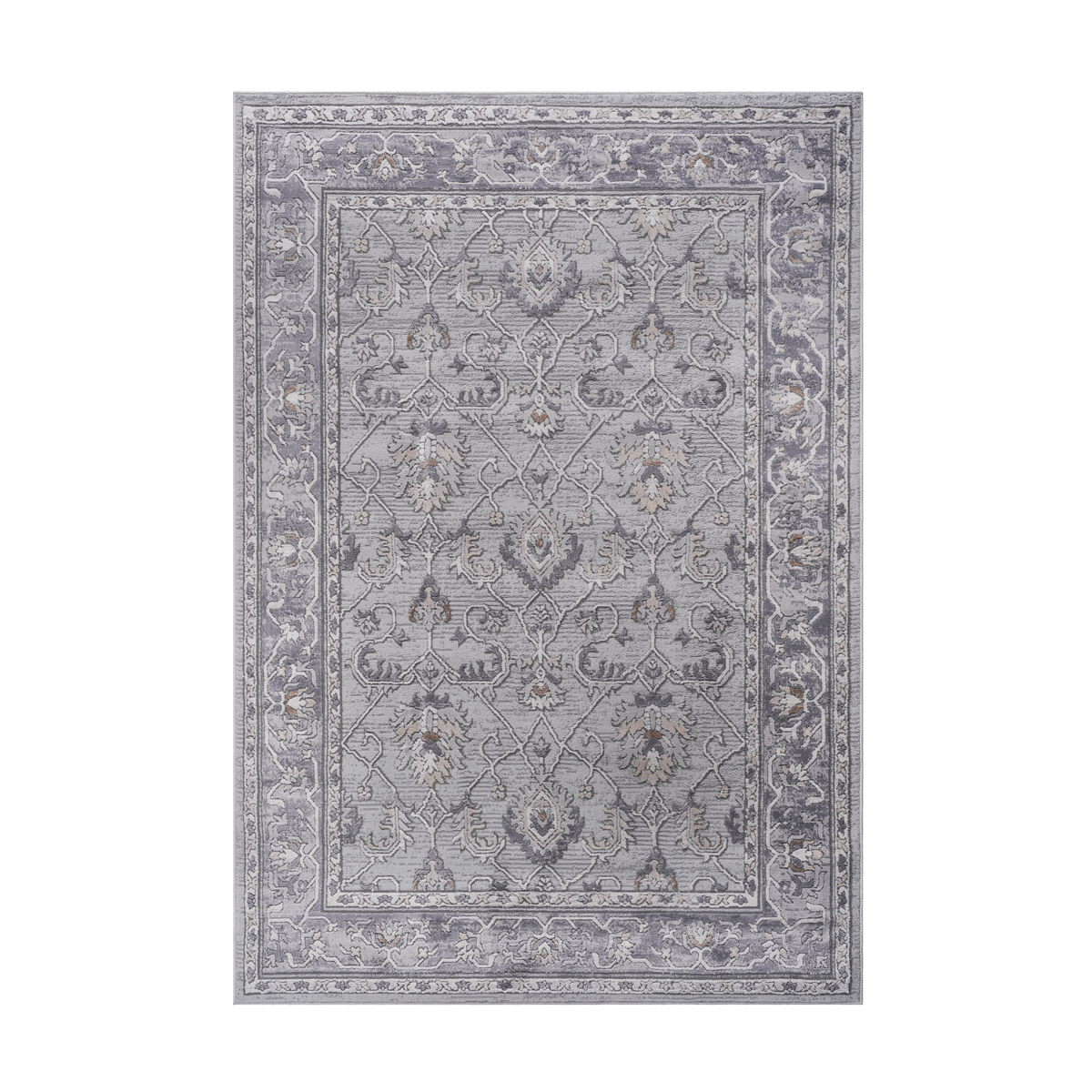 MARFI Collection 8x10 Oriental Area Rug - Stain-Resistant Polyester Ivory &amp; Grey Loop Pile for Living Room, Dining Room, Bedroom, Office, Turkey Made, Durable, Easy Clean, 0.35" Pile