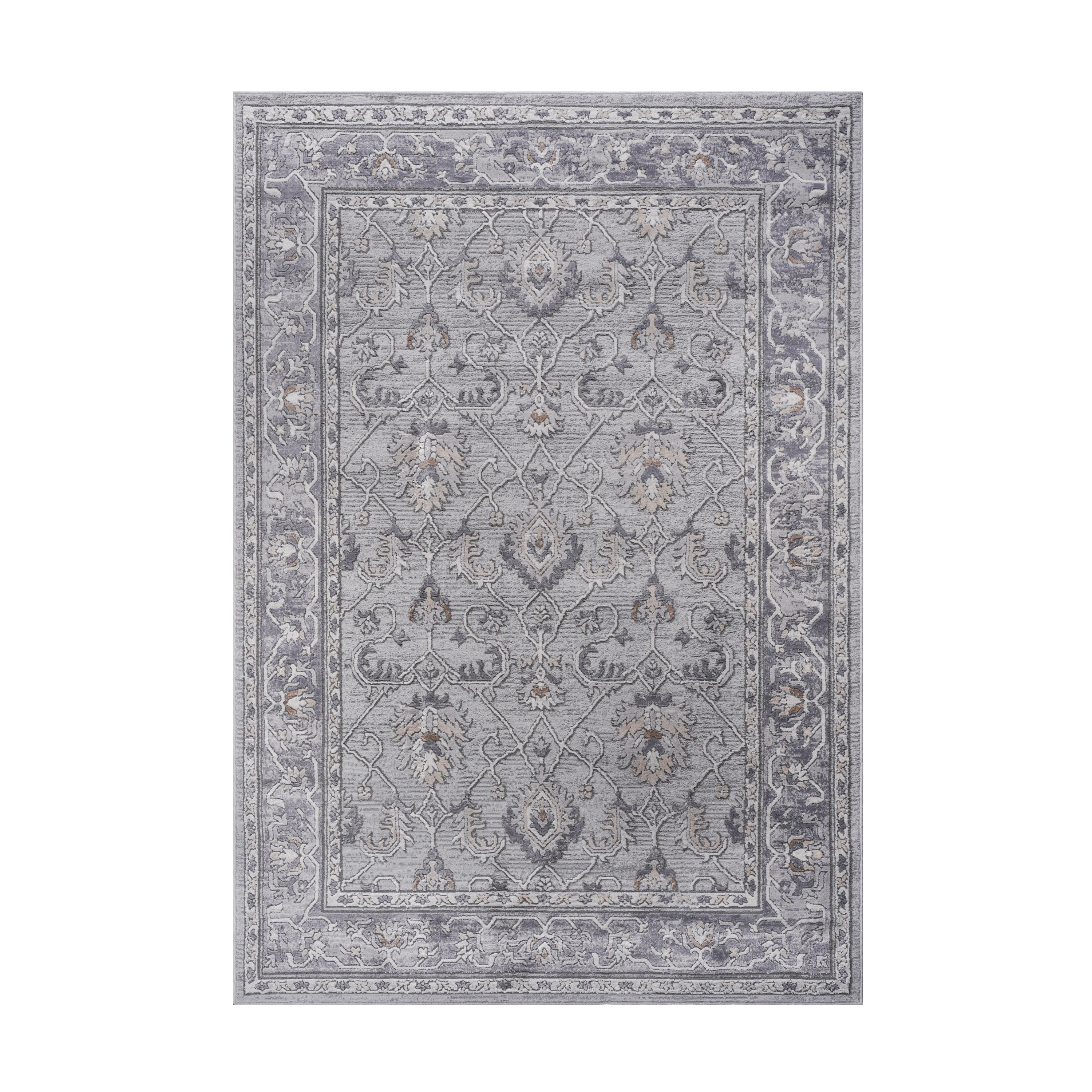 MARFI Oriental Area Rug 5x7 Ivory Grey Polyester - Stain Resistant, Non-Shedding, Durable for Living Room, Bedroom, Entryway, Home Office, Kid & Pet Friendly