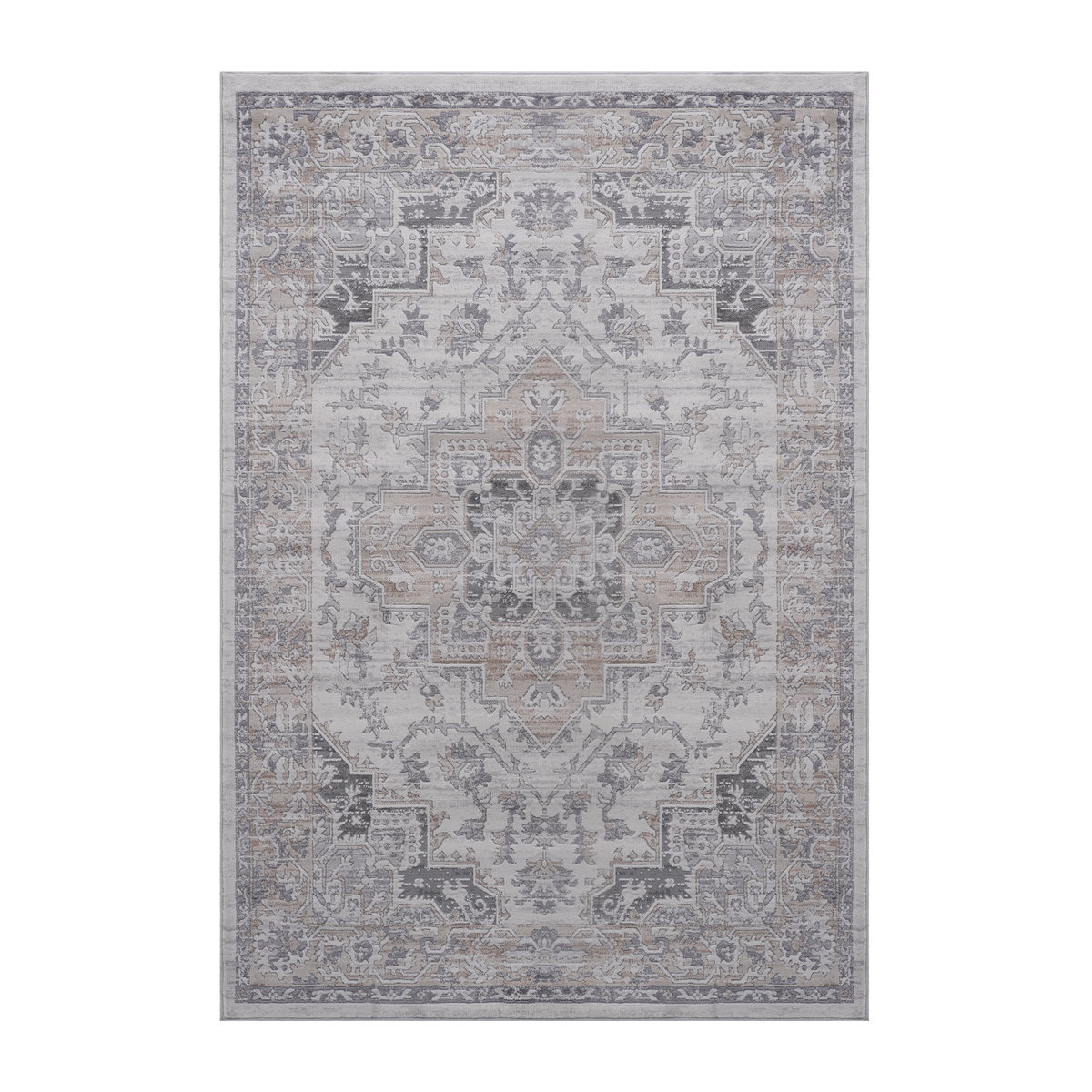 MARFI Oriental Doormat Rug 2'x3' Ivory/Beige - Stain Resistant Polyester, Low Pile Entryway Mat for Living Room, Bedroom, Pet-Friendly, Durable Turkish Quality